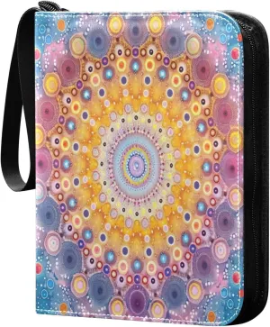 Colorful Kaleidoscope Dots Card Binder 4-Pocket, 400 Pockets Card Holder with 50 Removable Sleeves and Zipper for Games Baseball Football Sports Card