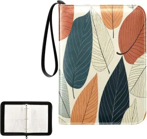 Colorful Leaves Pattern Card Binder 4 Pocket, Trading Card Holder Fits 400 Game Cards with 50 Removable Sleeves, MTG Card Case Standard Size