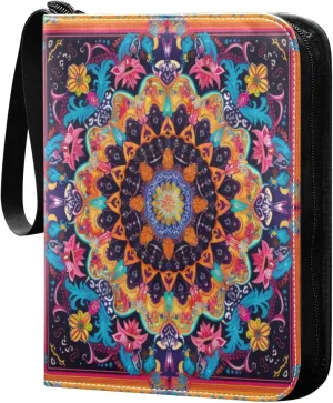 Colorful Mandala Card Binder 4-Pocket, 400 Pockets Card Holder with 50 Removable Sleeves and Zipper for Games Baseball Football Sports Card