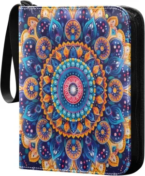 Colorful Mandala Card Binder 4-Pocket, 400 Pockets Card Holder with 50 Removable Sleeves and Zipper for Games Baseball Football Sports Card