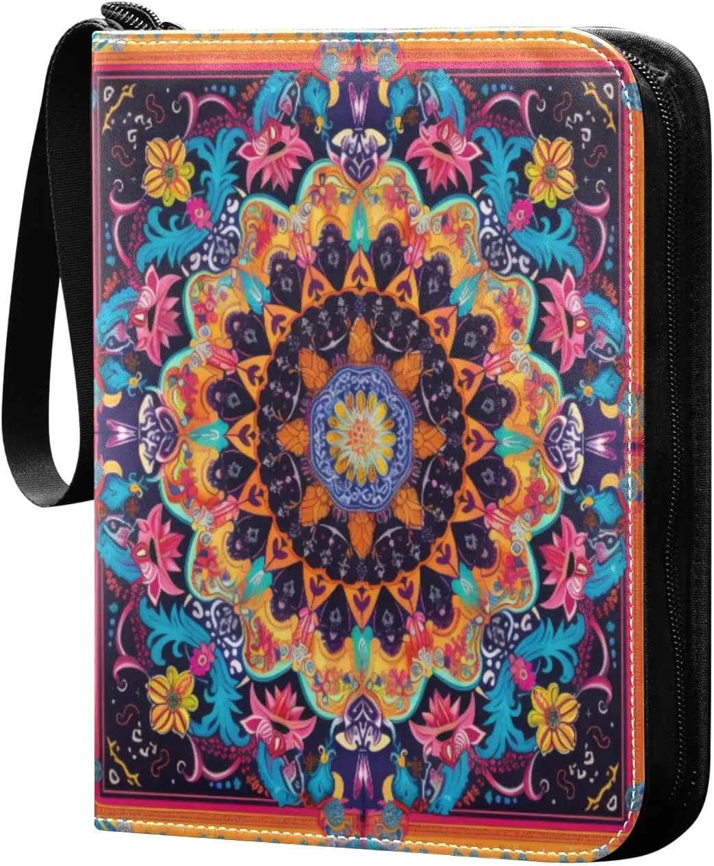 Colorful Mandala Card Binder 4-Pocket, 400 Pockets Card Holder with 50 Removable Sleeves and Zipper for Games Baseball Football Sports Card