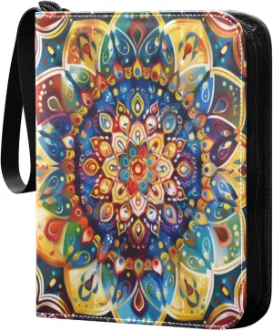 Colorful Mandala Card Binder 4-Pocket, 400 Pockets Card Holder with 50 Removable Sleeves and Zipper for Games Baseball Football Sports Card