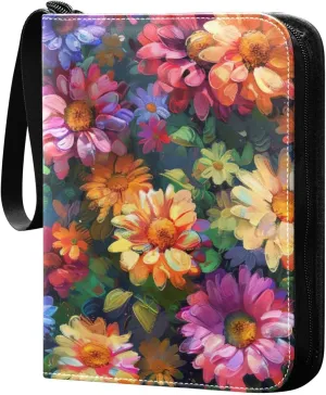 Colorful Painting Flowers Card Binder, 400 Pockets Card Holder with 50 Sleeves, Sturdy Card Holder Folders for Game Cards & Sports Cards