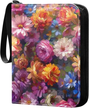 Colorful Painting Flowers Card Binder, 400 Pockets Card Holder with 50 Sleeves, Sturdy Card Holder Folders for Game Cards & Sports Cards