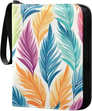 Colorful Palm Leaves Collectible Trading Card Albums,4-Pocket Card Binder with 50 Removable Sleeves with Zipper Game Card Collection Binder Album Holder