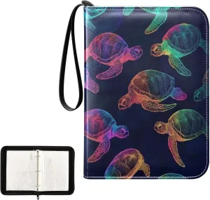 Colorful Sea Turtles Card Binder 4 Pocket, Trading Card Holder Fits 400 Game Cards with 50 Removable Sleeves, MTG Card Case Standard Size