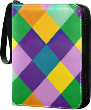 Colorful Square Patterns Card Binder Trading Card Binder with 50 Removable Sleeves, 400 Card Collection Binder Multicolor Card Albums with Zipper