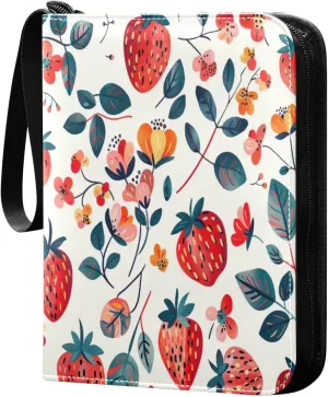 Colorful Strawberry Collectible Trading Card Albums,4-Pocket Card Binder with 50 Removable Sleeves with Zipper Game Card Collection Binder Album Holder