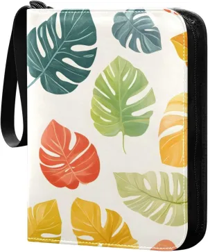 Colorful Tropical Foliage Card Binder 4 Pocket, PU Cover Zipper Card Collection Album, PU Cover Card Collection Binder for 400 Cards