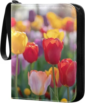 Colorful Tulips Card Binder, 400 Pockets Card Holder with 50 Sleeves, Sturdy Card Holder Folders for Game Cards & Sports Cards