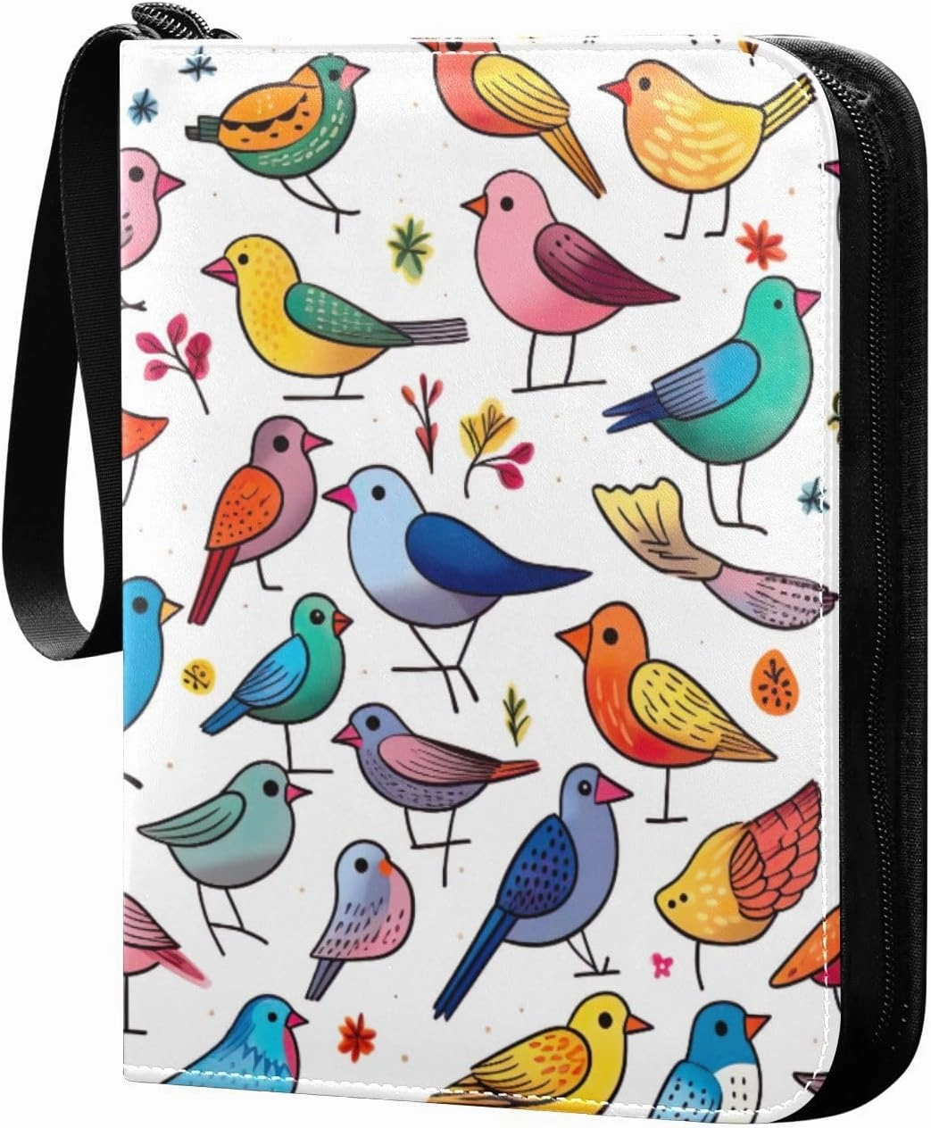 Colorful Birds Card Binder 4-Pockets, 400 Pockets Card Holder with 50 Removable Sleeves, Trading Card Collector Zipper Album Holder, Collector Album