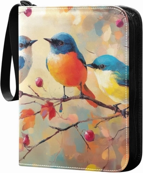 Colorful Birds Card Binder 4-Pockets, 400 Pockets Card Holder with 50 Removable Sleeves, Trading Card Collector Zipper Album Holder, Collector Album