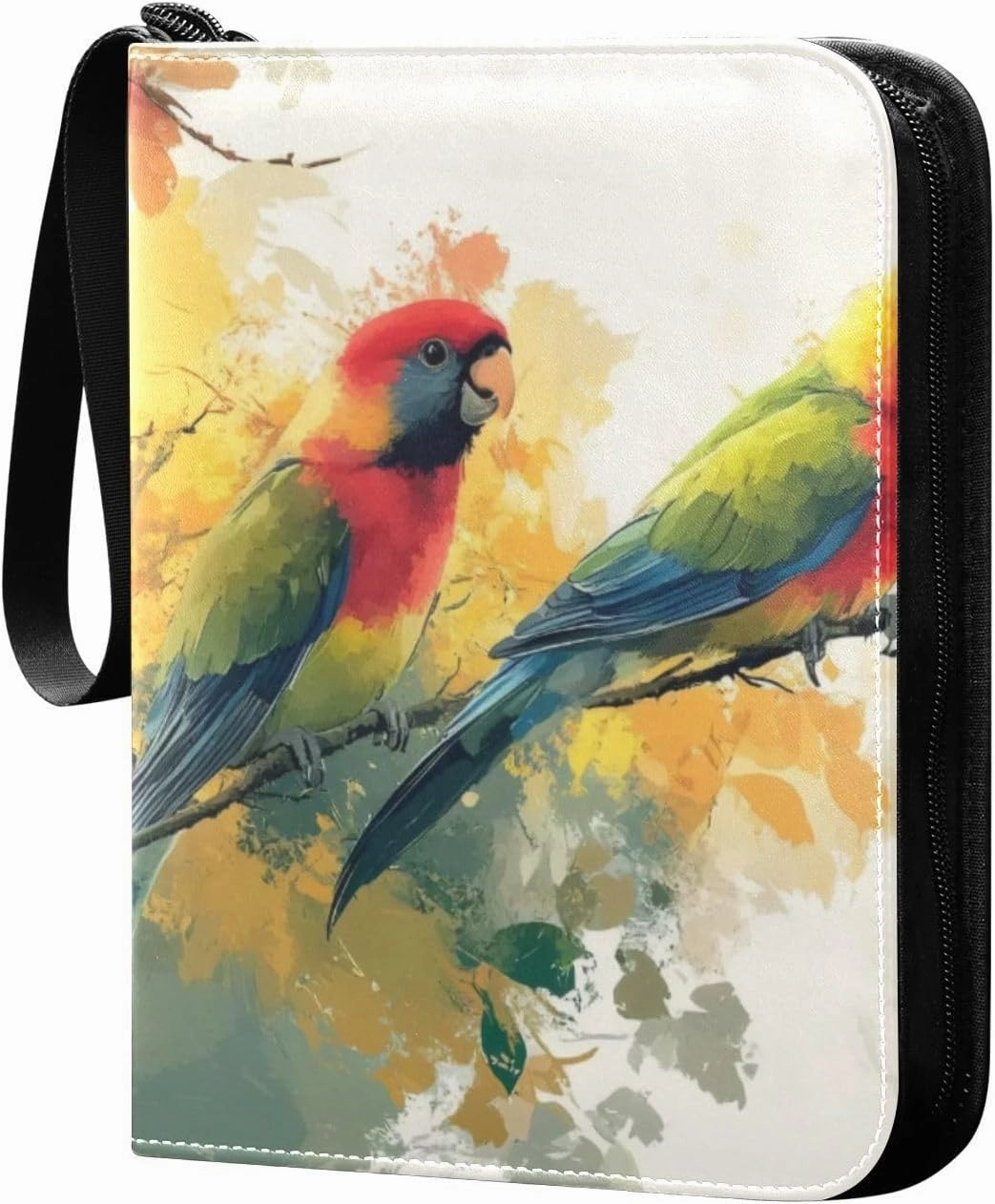 Colorful Birds Card Binder 4-Pockets, 400 Pockets Card Holder with 50 Removable Sleeves, Trading Card Collector Zipper Album Holder, Collector Album