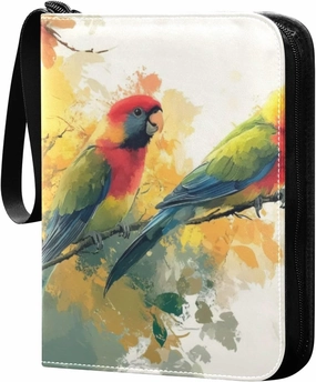Colorful Birds Card Binder 4-Pockets, 400 Pockets Card Holder with 50 Removable Sleeves, Trading Card Collector Zipper Album Holder, Collector Album