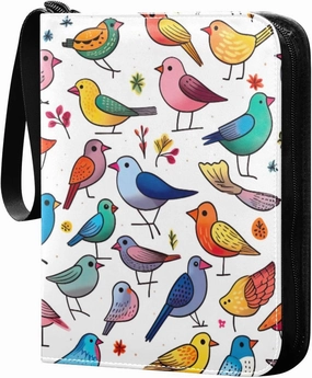 Colorful Birds Card Binder 4-Pockets, 400 Pockets Card Holder with 50 Removable Sleeves, Trading Card Collector Zipper Album Holder, Collector Album