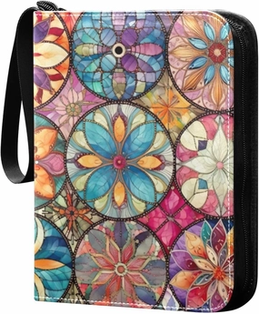 Colorful Bohmian Floral Tile Card Binder 4-Pockets, 400 Pockets Card Holder with 50 Removable Sleeves, Trading Card Collector Zipper Album Holder, Collector Album