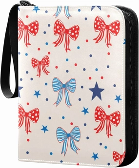 Colorful Bows Stars Card Binder 4-Pockets, 400 Pockets Card Holder with 50 Removable Sleeves, Trading Card Collector Zipper Album Holder, Collector Album