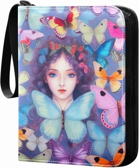 Colorful Butterflies Print Card Binder 4-Pockets, 400 Pockets Card Holder with 50 Removable Sleeves, Trading Card Collector Zipper Album Holder, Collector Album