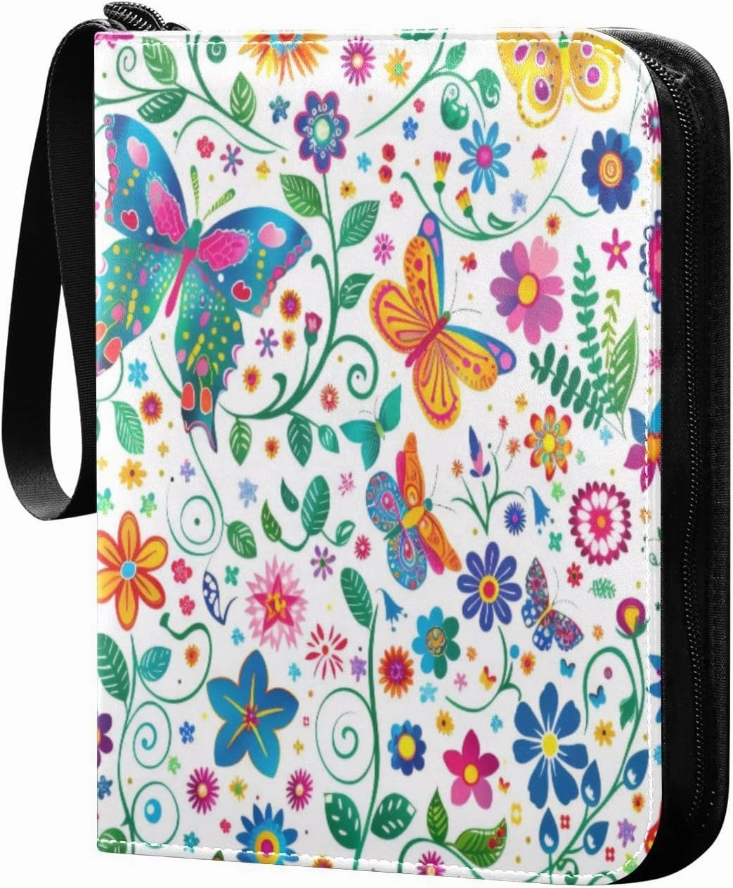 Colorful Butterfly Card Binder 4-Pocket, 400 Pockets PU Waterproof Zippered Collector Card Album with 50 Removable Sleeves for Trading, Game Cards