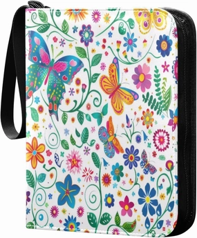 Colorful Butterfly Card Binder 4-Pocket, 400 Pockets PU Waterproof Zippered Collector Card Album with 50 Removable Sleeves for Trading, Game Cards