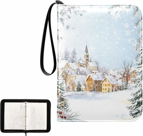 Colorful Christmas Winter Village Card Binder Holder 4 Pocket Card Album 400 Cards Capacity Card Binder Zipper