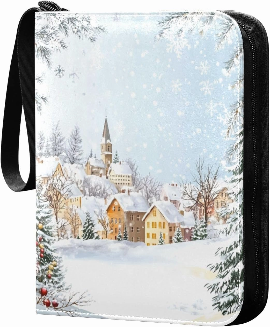 Colorful Christmas Winter Village Card Binder Holder 4 Pocket Card Album 400 Cards Capacity Card Binder Zipper
