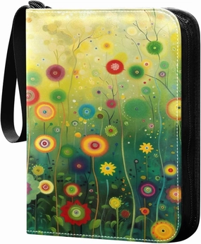 Colorful Dandelion Flowers Card Binder 4-Pocket, 400 Pockets PU Waterproof Zippered Collector Card Album with 50 Removable Sleeves for Trading, Game Cards