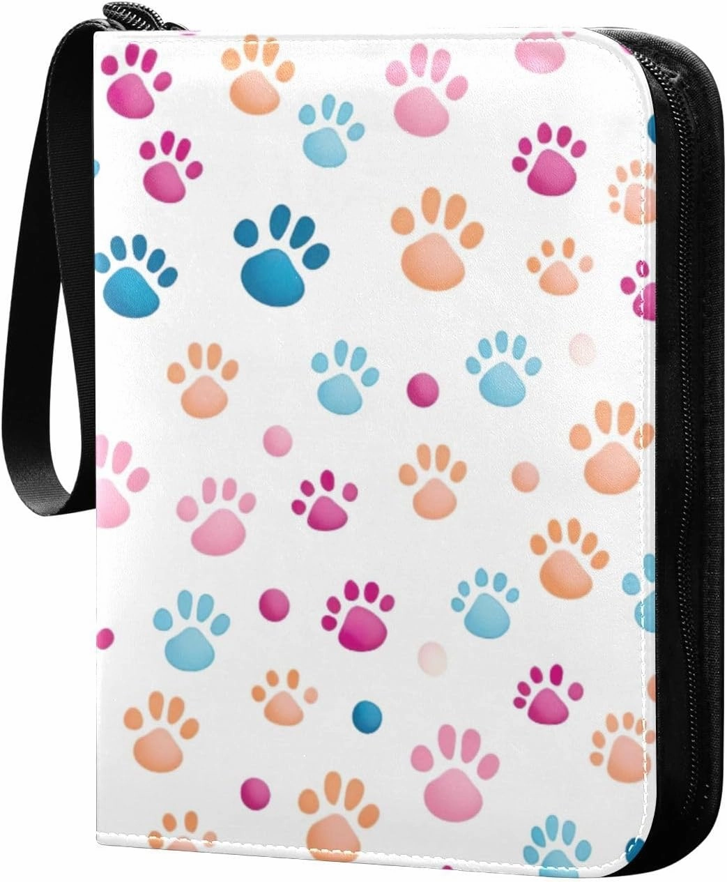 Colorful Dog Paws Card Binder 4-Pockets, 400 Pockets Card Holder with 50 Removable Sleeves, Trading Card Collector Zipper Album Holder, Collector Album