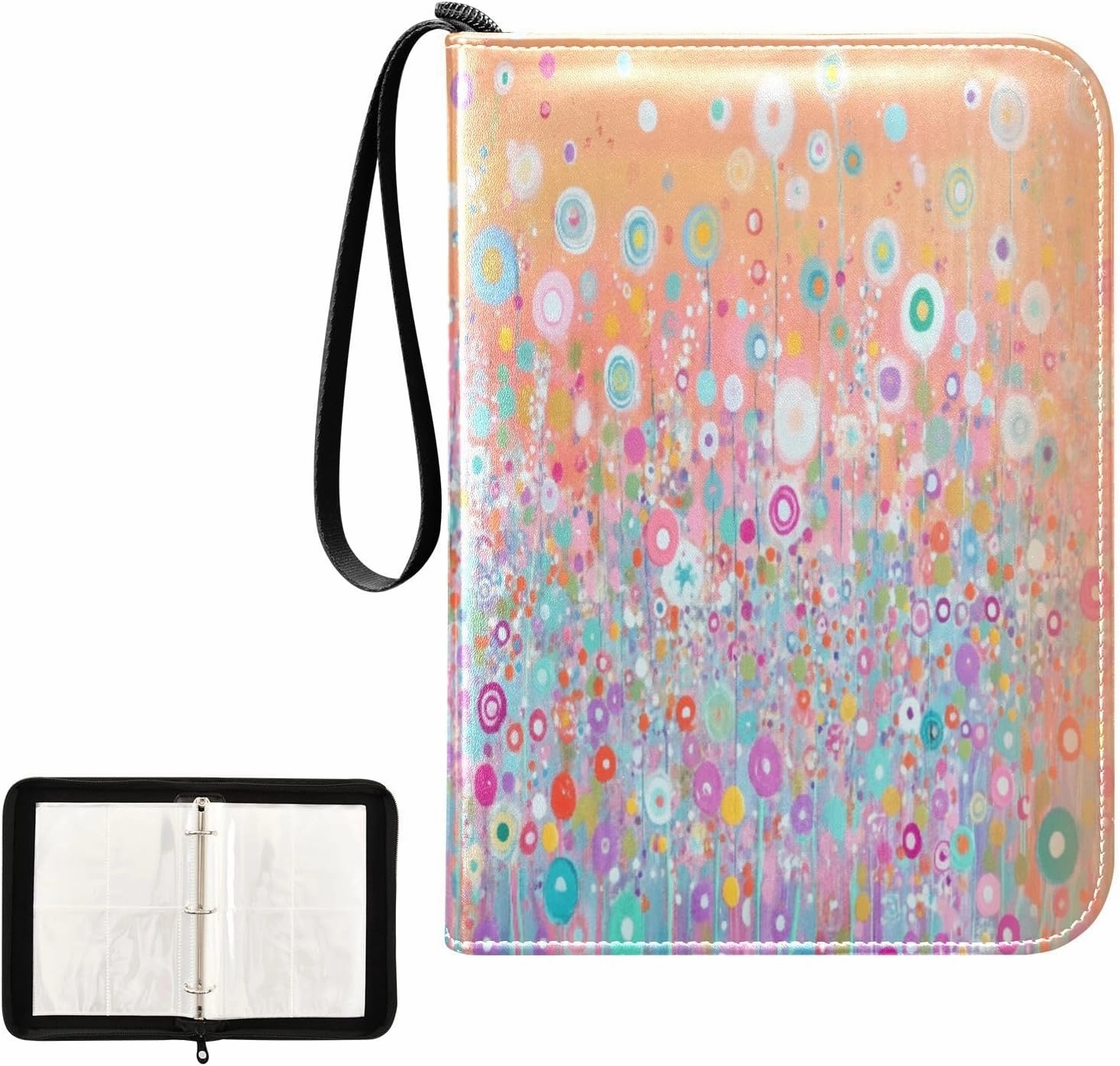 Colorful Dots Card Binder 4 Pocket, Trading Card Holder Fits 400 Game Cards with 50 Removable Sleeves, MTG Card Case Standard Size