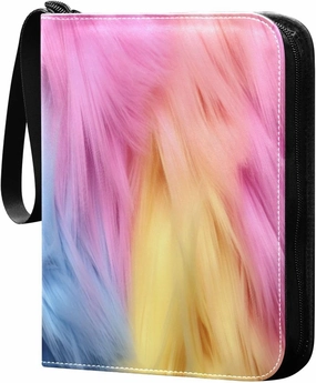 Colorful Feather Card Binder with Double Sided PU Leather Holder Albums Book with 400 Pockets for Collectible Trading Card Games Card