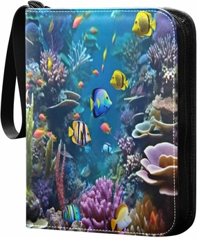 Colorful Fish Card Binder with Double Sided PU Leather Holder Albums Book with 400 Pockets for Collectible Trading Card Games Card