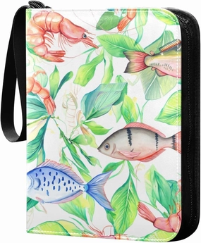 Colorful Fish Pattern Card Binder 4-Pockets, 400 Pockets Card Holder with 50 Removable Sleeves, Trading Card Collector Zipper Album Holder, Collector Album