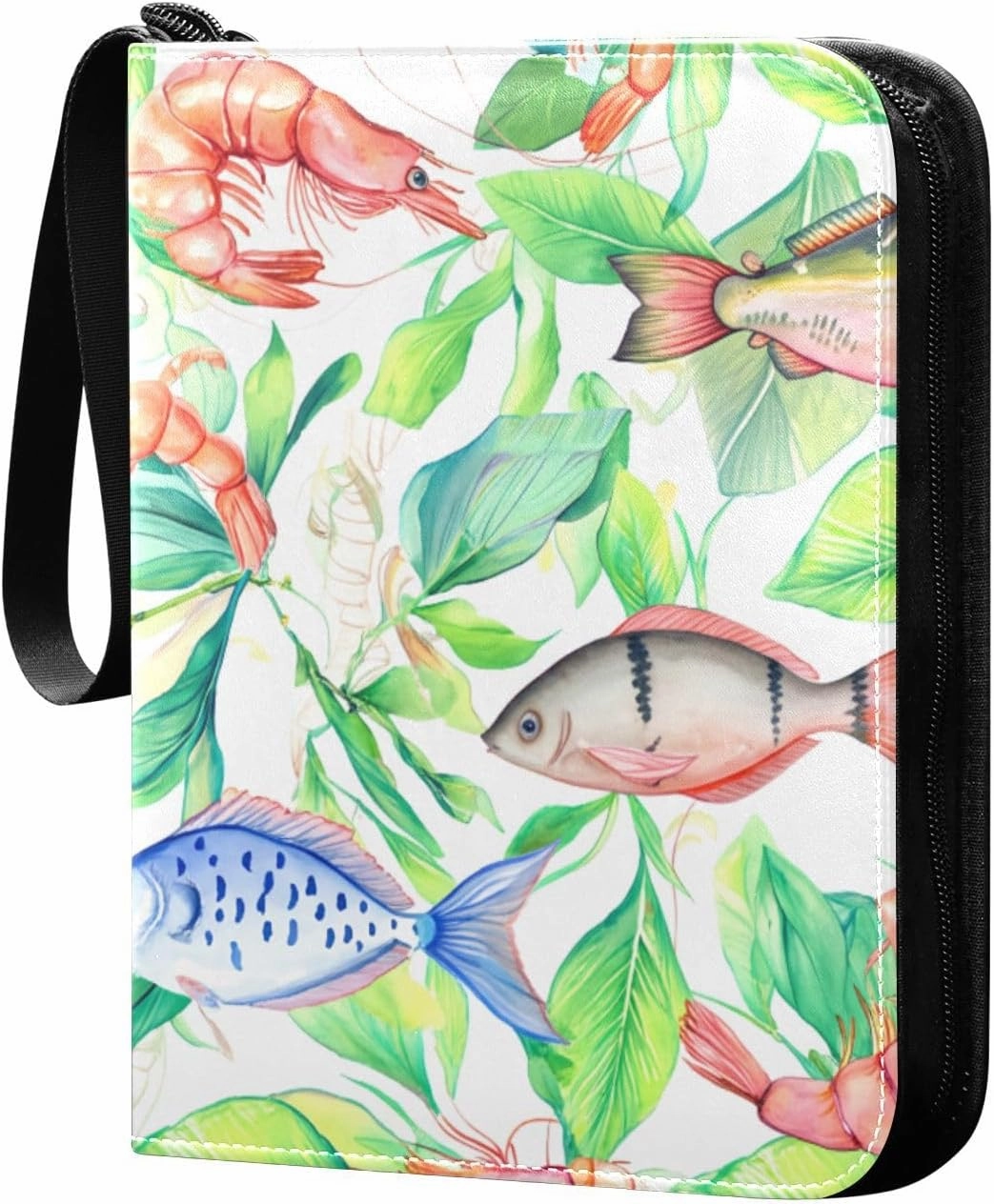 Colorful Fish Pattern Card Binder 4-Pockets, 400 Pockets Card Holder with 50 Removable Sleeves, Trading Card Collector Zipper Album Holder, Collector Album