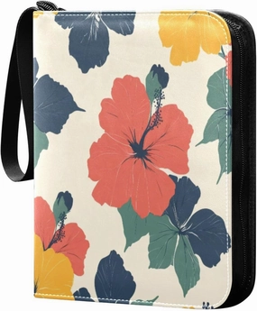 Colorful Flowers Card Binder 4-Pocket, 400 Pockets PU Waterproof Zippered Collector Card Album with 50 Removable Sleeves for Trading, Game Cards