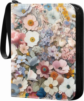 Colorful Flowers Card Binder 4-Pockets, 400 Pockets Card Holder with 50 Removable Sleeves, Trading Card Collector Zipper Album Holder, Collector Album