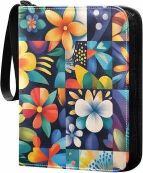 Colorful Flowers Card Binder 4-Pockets, 400 Pockets Card Holder with 50 Removable Sleeves, Trading Card Collector Zipper Album Holder, Collector Album