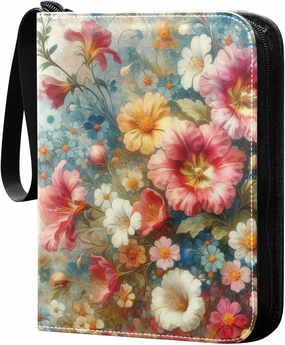 Colorful Flowers Card Binder 4-Pockets, 400 Pockets Card Holder with 50 Removable Sleeves, Trading Card Collector Zipper Album Holder, Collector Album