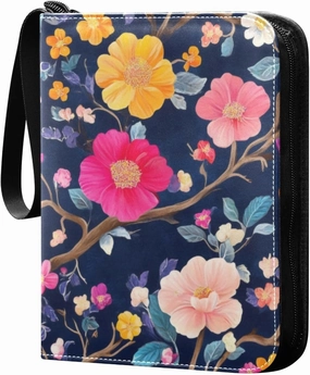 Colorful Flowers Card Binder 4-Pockets, 400 Pockets Card Holder with 50 Removable Sleeves, Trading Card Collector Zipper Album Holder, Collector Album