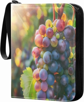 Colorful Grape Bunch Card Binder 4-Pocket, 400 Pockets PU Waterproof Zippered Collector Card Album with 50 Removable Sleeves for Trading, Game Cards