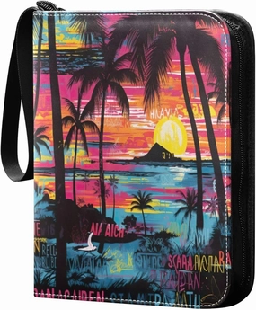 Colorful Hawaiian Pattern Card Binder with 50 Removable Page Sleeves PU Leather Collectible Trading Card Albums Book with Zipper for Games Card,Baseball Cards