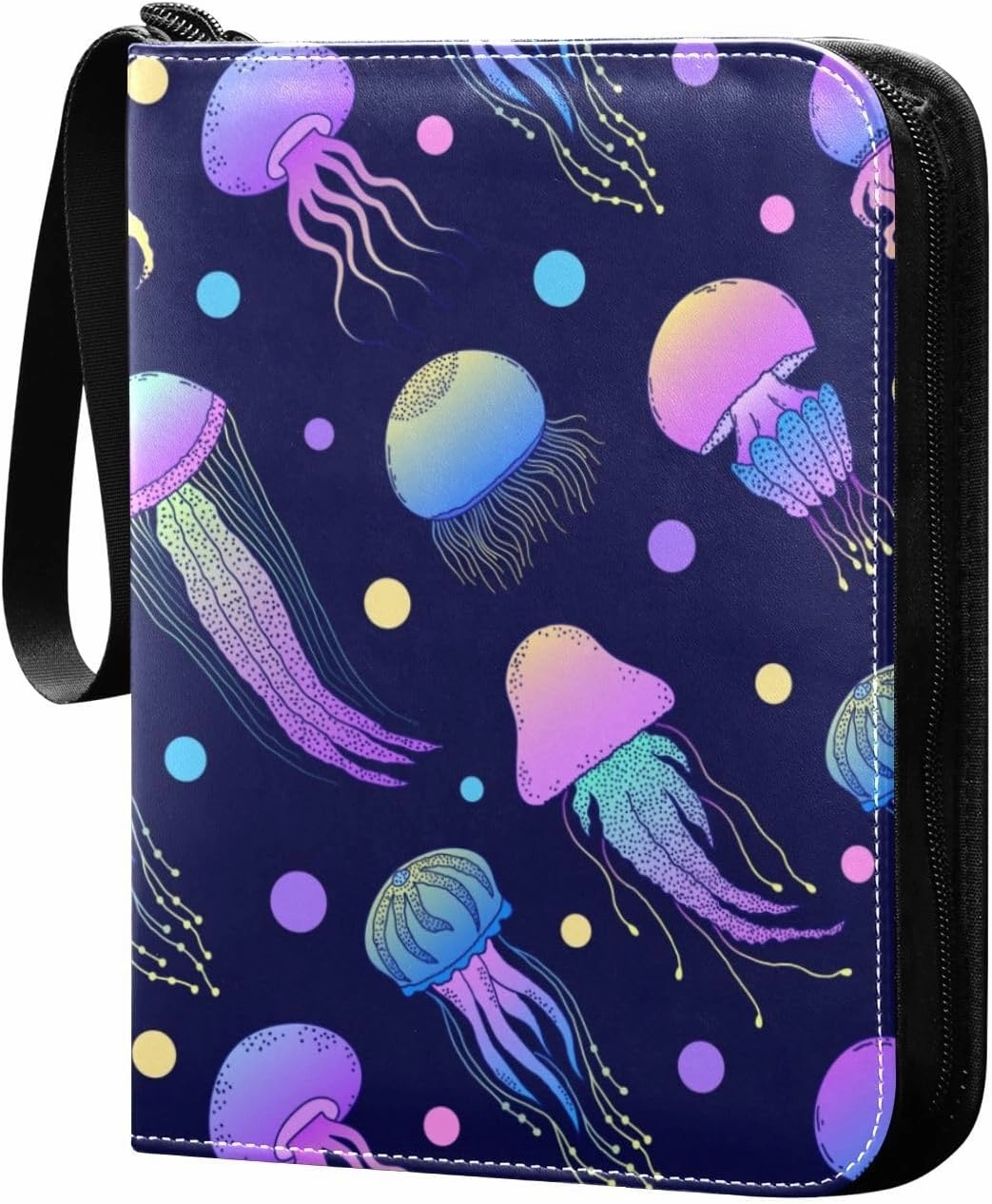 Colorful-jellyfishes-print 400 Pocket Card Collection Binder, PU Waterproof Wear-resistant Trading Card Binder with Zip for Collectible Boys Girls Game Sports Cards MTG TCG