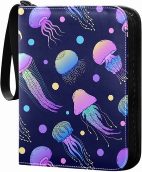 Colorful-jellyfishes-print 400 Pocket Card Collection Binder, PU Waterproof Wear-resistant Trading Card Binder with Zip for Collectible Boys Girls Game Sports Cards MTG TCG