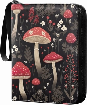 Colorful Mushrooms Card Binder 4-Pockets, 400 Pockets Card Holder with 50 Removable Sleeves, Trading Card Collector Zipper Album Holder, Collector Album