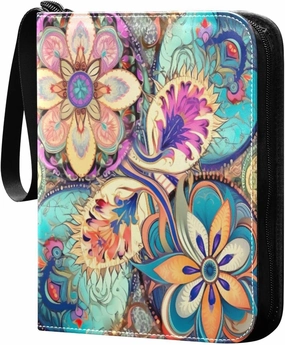 Colorful Oriental Textile Tile Card Binder with Double Sided PU Leather Holder Albums Book with 400 Pockets for Collectible Trading Card Games Card