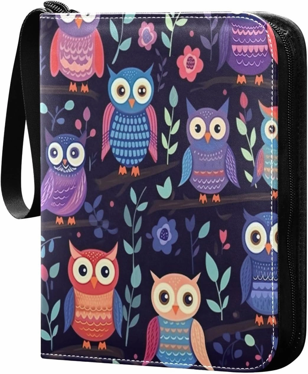 Colorful Owls1 Card Binder with Double Sided PU Leather Holder Albums Book with 400 Pockets for Collectible Trading Card Games Card