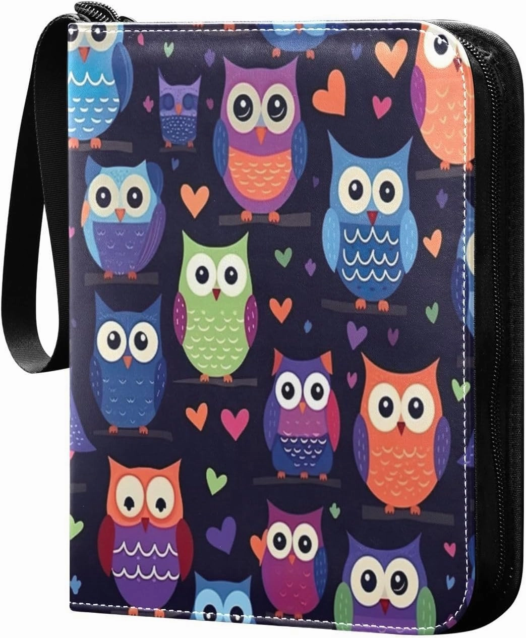 Colorful Owls Card Binder with Double Sided PU Leather Holder Albums Book with 400 Pockets for Collectible Trading Card Games Card