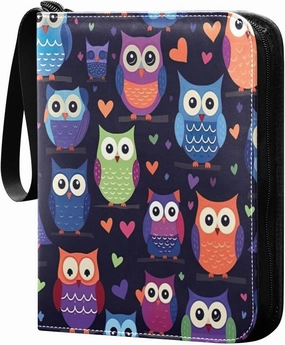 Colorful Owls Card Binder with Double Sided PU Leather Holder Albums Book with 400 Pockets for Collectible Trading Card Games Card