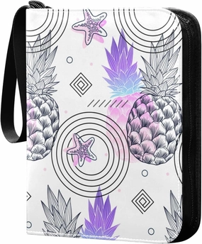 Colorful Pineapple Pattern 400 pockets Game Card Binder with Removable Sleeves Trading Card PU Waterproof Sturdy Protectors Holder Collectible Album for Sports Card Collection Storage