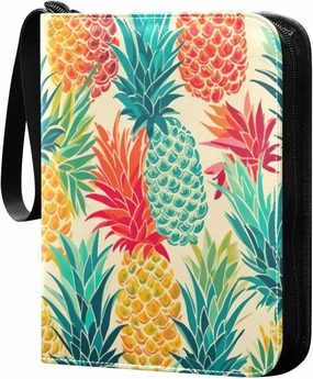 Colorful Pineapples Card Binder with Double Sided PU Leather Holder Albums Book with 400 Pockets for Collectible Trading Card Games Card