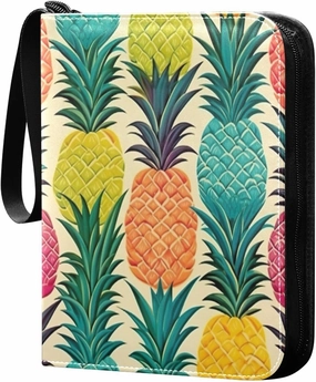 Colorful Pineapples Card Binder with Double Sided PU Leather Holder Albums Book with 400 Pockets for Collectible Trading Card Games Card